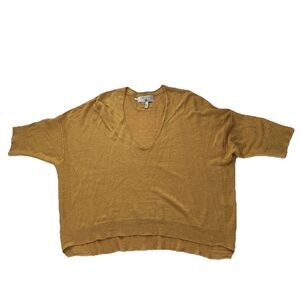 Cotélac Women’s Scoop Neck 100% Linen Sweater S/S Lightweight  Mustard  Size 1
